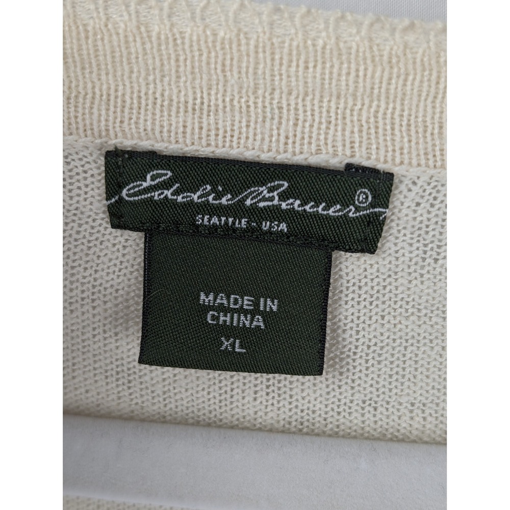 Vintage Linen Pointelle Knit Button Cardigan Size XL Cream Fairy Preppy Coastal - Picture 6 of 9